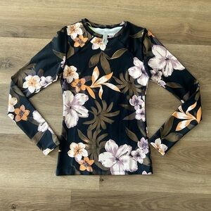 Maaji Floral Long Sleeve Rash Guard Swim Top – Black Tropical Print(Size S, NWT)